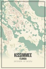 Retro US city map of Kissimmee, Florida. Vintage street map.