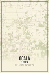 Retro US city map of Ocala, Florida. Vintage street map.