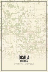 Fototapeta premium Retro US city map of Ocala, Florida. Vintage street map.