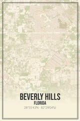 Retro US city map of Beverly Hills, Florida. Vintage street map.