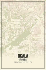 Retro US city map of Ocala, Florida. Vintage street map.