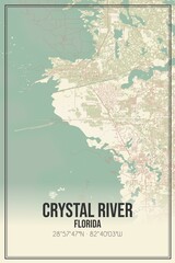 Retro US city map of Crystal River, Florida. Vintage street map.