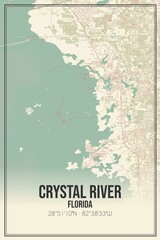 Retro US city map of Crystal River, Florida. Vintage street map.