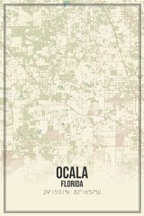 Retro US city map of Ocala, Florida. Vintage street map.
