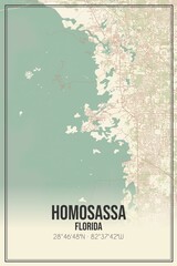 Retro US city map of Homosassa, Florida. Vintage street map.