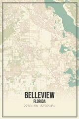Retro US city map of Belleview, Florida. Vintage street map.