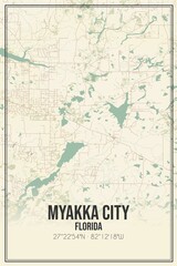 Retro US city map of Myakka City, Florida. Vintage street map.