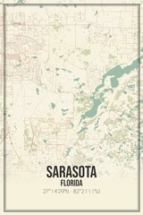 Retro US city map of Sarasota, Florida. Vintage street map.