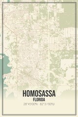 Retro US city map of Homosassa, Florida. Vintage street map.