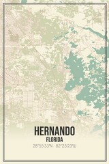 Retro US city map of Hernando, Florida. Vintage street map.