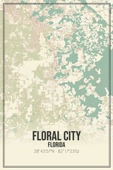 Retro US city map of Floral City, Florida. Vintage street map.