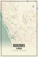Retro US city map of Nokomis, Florida. Vintage street map.