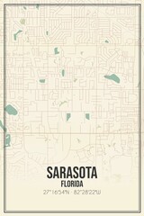 Retro US city map of Sarasota, Florida. Vintage street map.