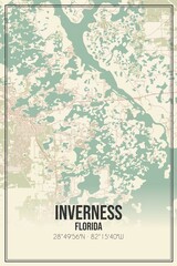 Retro US city map of Inverness, Florida. Vintage street map.