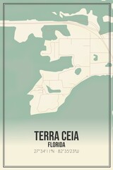 Retro US city map of Terra Ceia, Florida. Vintage street map.