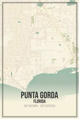 Retro US city map of Punta Gorda, Florida. Vintage street map.