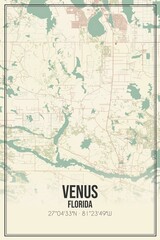Retro US city map of Venus, Florida. Vintage street map.
