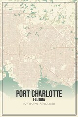 Retro US city map of Port Charlotte, Florida. Vintage street map.