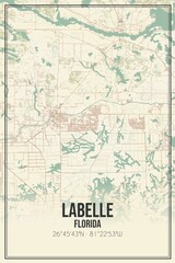 Retro US city map of Labelle, Florida. Vintage street map.