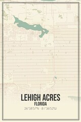 Retro US city map of Lehigh Acres, Florida. Vintage street map.