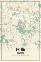 Retro US city map of Felda, Florida. Vintage street map.