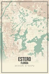 Retro US city map of Estero, Florida. Vintage street map.