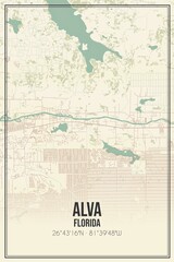 Retro US city map of Alva, Florida. Vintage street map.