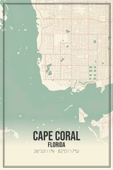 Retro US city map of Cape Coral, Florida. Vintage street map.
