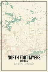 Retro US city map of North Fort Myers, Florida. Vintage street map.