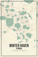 Retro US city map of Winter Haven, Florida. Vintage street map.