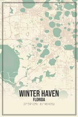Retro US city map of Winter Haven, Florida. Vintage street map.