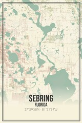 Retro US city map of Sebring, Florida. Vintage street map.
