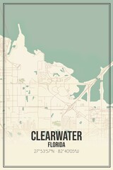 Retro US city map of Clearwater, Florida. Vintage street map.