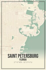 Retro US city map of Saint Petersburg, Florida. Vintage street map.