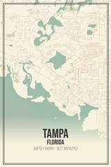 Retro US city map of Tampa, Florida. Vintage street map.