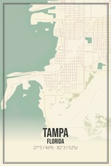 Retro US city map of Tampa, Florida. Vintage street map.