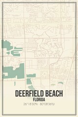 Retro US city map of Deerfield Beach, Florida. Vintage street map.