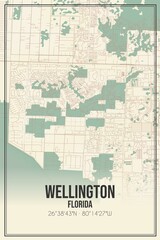 Retro US city map of Wellington, Florida. Vintage street map.
