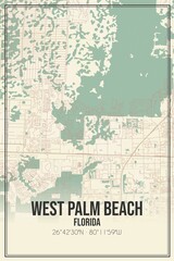 Retro US city map of West Palm Beach, Florida. Vintage street map.