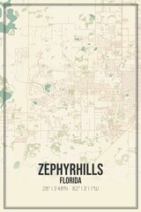 Retro US city map of Zephyrhills, Florida. Vintage street map.