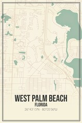 Retro US city map of West Palm Beach, Florida. Vintage street map.