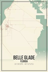 Retro US city map of Belle Glade, Florida. Vintage street map.