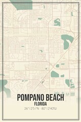 Retro US city map of Pompano Beach, Florida. Vintage street map.