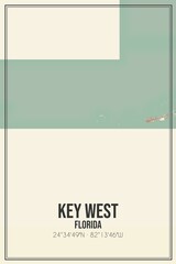 Retro US city map of Key West, Florida. Vintage street map.