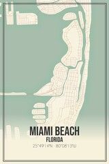 Retro US city map of Miami Beach, Florida. Vintage street map.