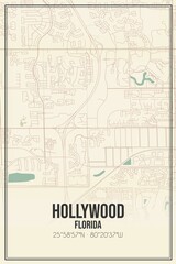 Retro US city map of Hollywood, Florida. Vintage street map.