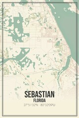 Retro US city map of Sebastian, Florida. Vintage street map.