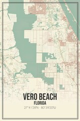 Retro US city map of Vero Beach, Florida. Vintage street map.