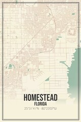Retro US city map of Homestead, Florida. Vintage street map.