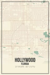 Retro US city map of Hollywood, Florida. Vintage street map.